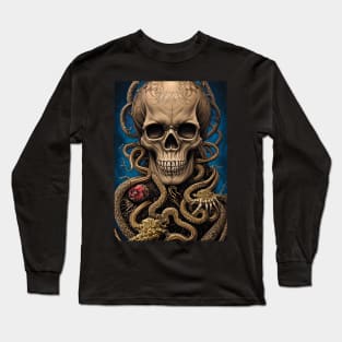 Skull With Gold Ornaments | Gold Skull Artwork | Armored Skull | Dystopian Skull | Skull Wa Long Sleeve T-Shirt